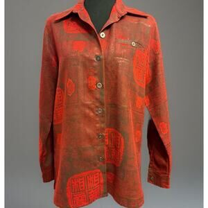 Chicos Blouse 0 Womens Button Up Top Asian Theme Shimmer Eclectic Fall Vibes VTG